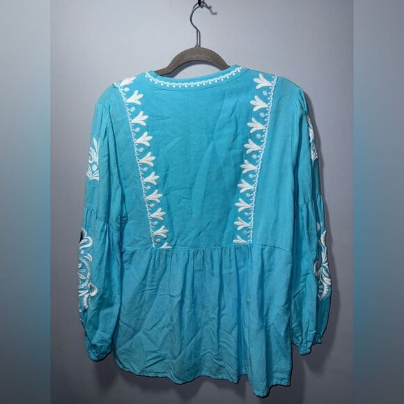Soft Surroundings Women’s Embroidered & Beaded Blue Marissa Blouse Size L EUC - Picture 8 of 10